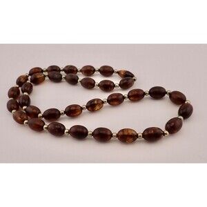 Midcentury Modern Germany Amber imitation Lucite & Gold Tone Beaded Necklace 23”
